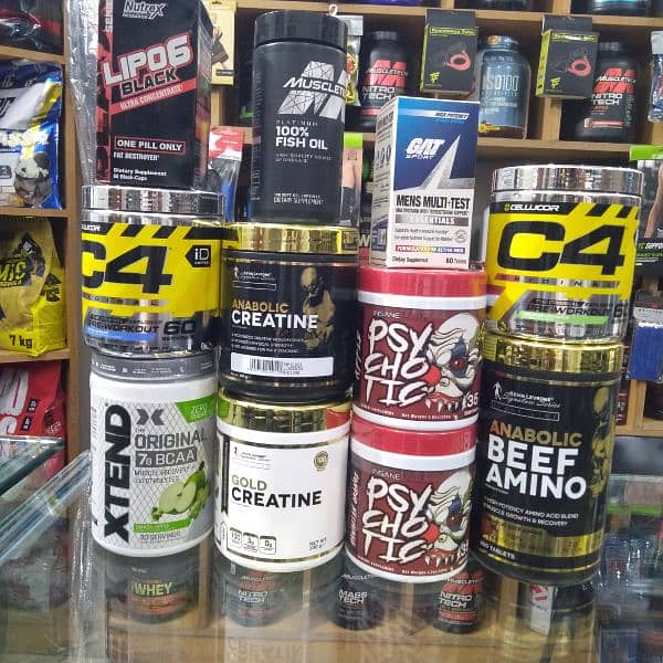 All pre workout ,creatines available 2