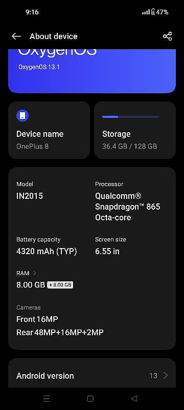 OnePlus 8   0340#366#92#87. 3