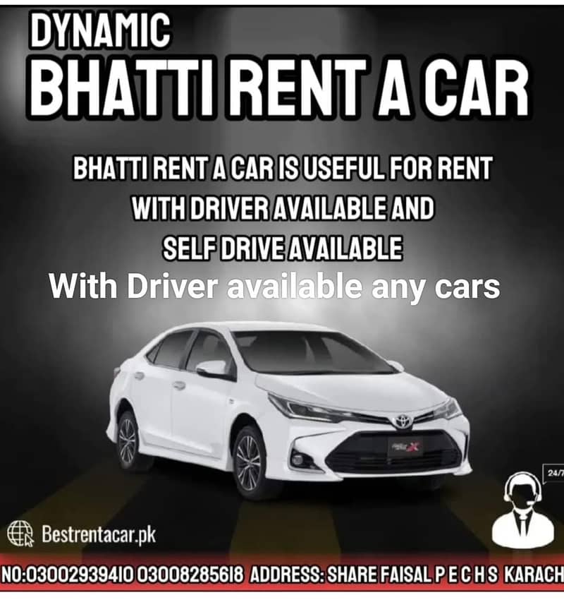 RENT A CAR | CAR RENTAL | With Driver | Rent a car service in Karachi 0