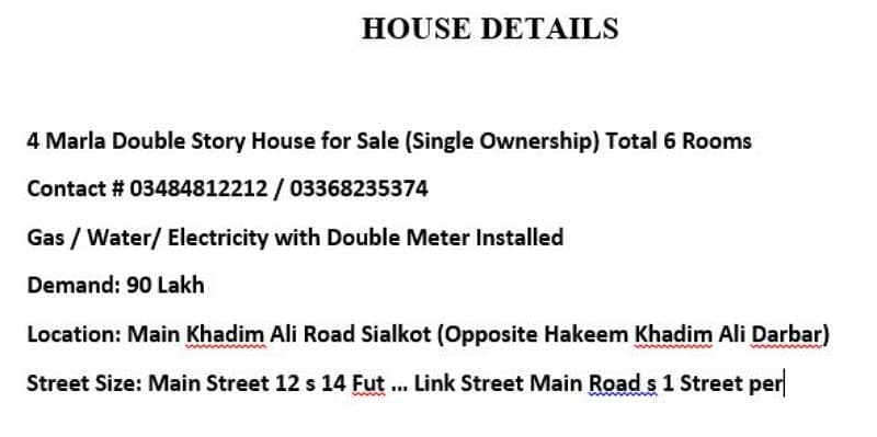 4 Marla Double Story House for Sale Malak # 03484812212 / 03368235374 0