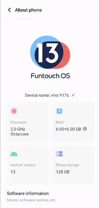 Vivo Y17s 6+6 Ram 128GB memory 6