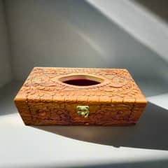 Wooden Tissue box with hand carved work