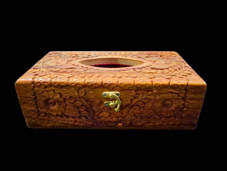 Wooden Tissue box with hand carved work 1