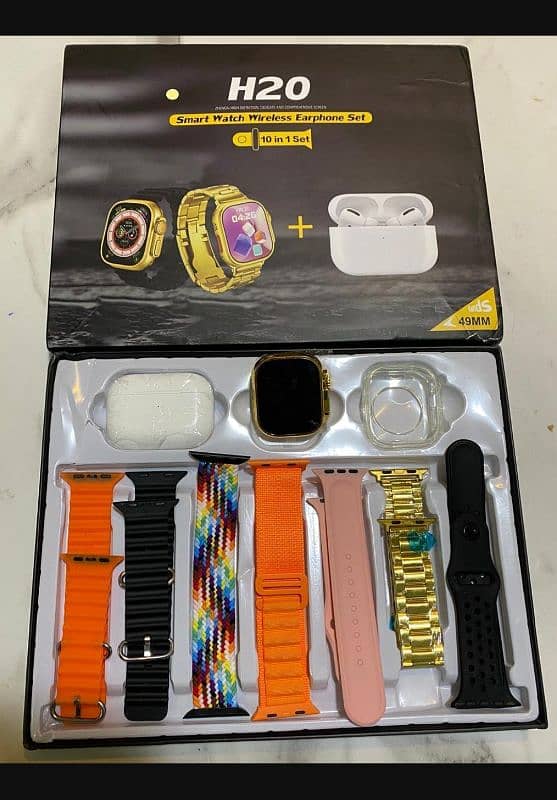 smart watch golden with airpods cash on delivery whatsapp 03285734082. 1