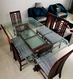 Wooden Table | Glass Top | 6 Chairs | Low Price