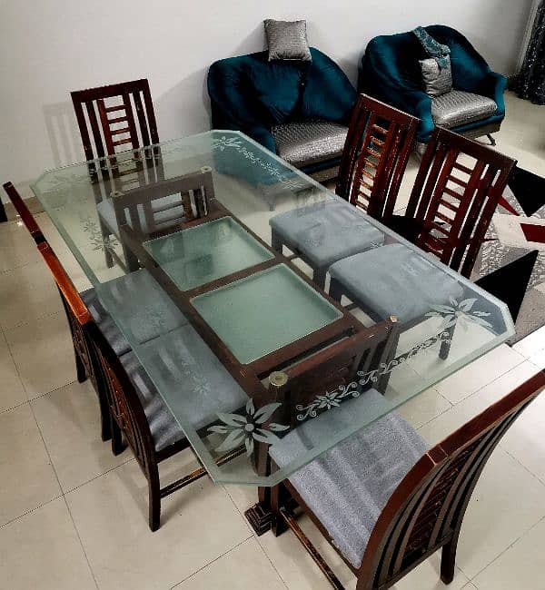 Wooden Table | Glass Top | 6 Chairs | Low Price 0