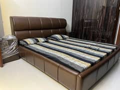 King Size Leather bed with Side Tables