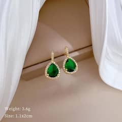 Stunning Green Gemstone Teardrop Pendant Set-3 Pcs GoldPlated Elegance