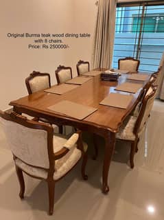 Dining Table with 8 chairs - Burma Teak Wood