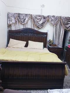 pure wooden bed set with dressing table