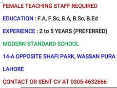 Urgently Need Female Teachers For School - Send CV at 03054632666