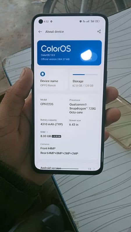 oppo reno6 8+4/128 1