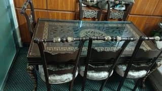 Six Seater Dining Table |  Sheesham wood | 6 Chairs | Glass Top