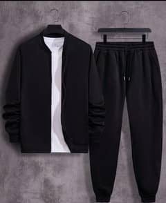 Men's Fleece Zipper Track Suit - 1 Pc In Black