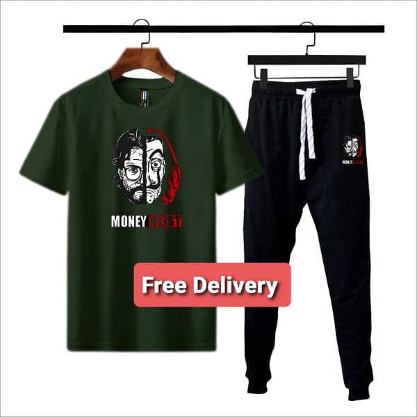 2 Pcs Men's cotton jersey Printed Track Suit 0