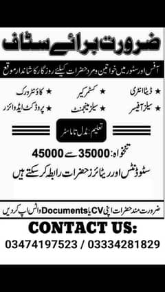 Jobs Available Contact on WhatsApp 03474197523