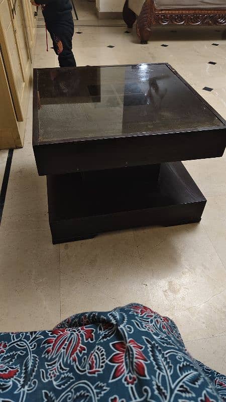 wooden table with glass 2