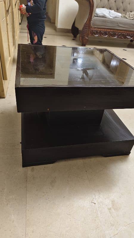 wooden table with glass 4