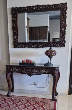 Luxurious Hand-Carved Mirror and Console Table Set