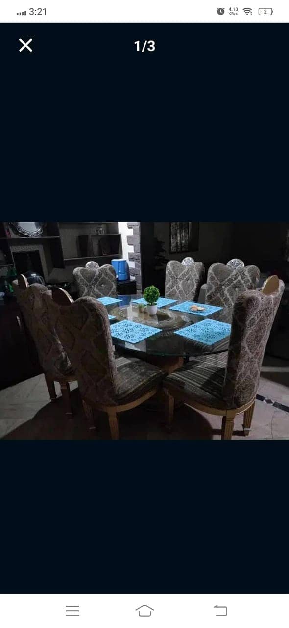 6 Seater Heavy glass top Dining Table for Sale 2