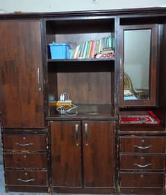 Wooden Shelf with mirror tv space and wardrobe