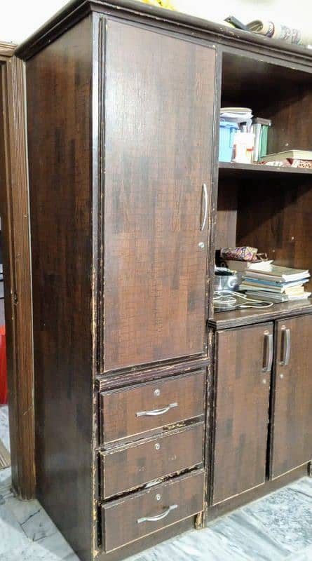 Wooden separatable cupboard Shelf with mirror tv space and wardrobe 2