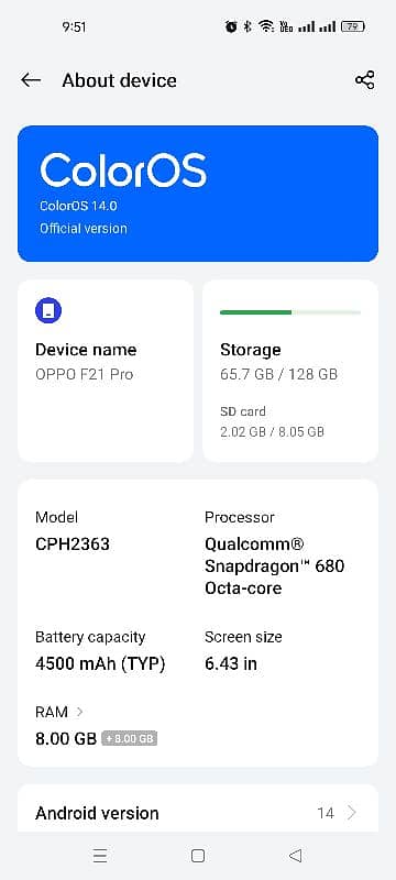 Oppo F21 Pro 4g 8GB RAM 128 GB ROM 1