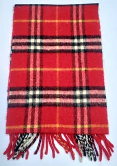 Burberrys London Red Tartan 100% Lambswool Scarf Made in England Vint