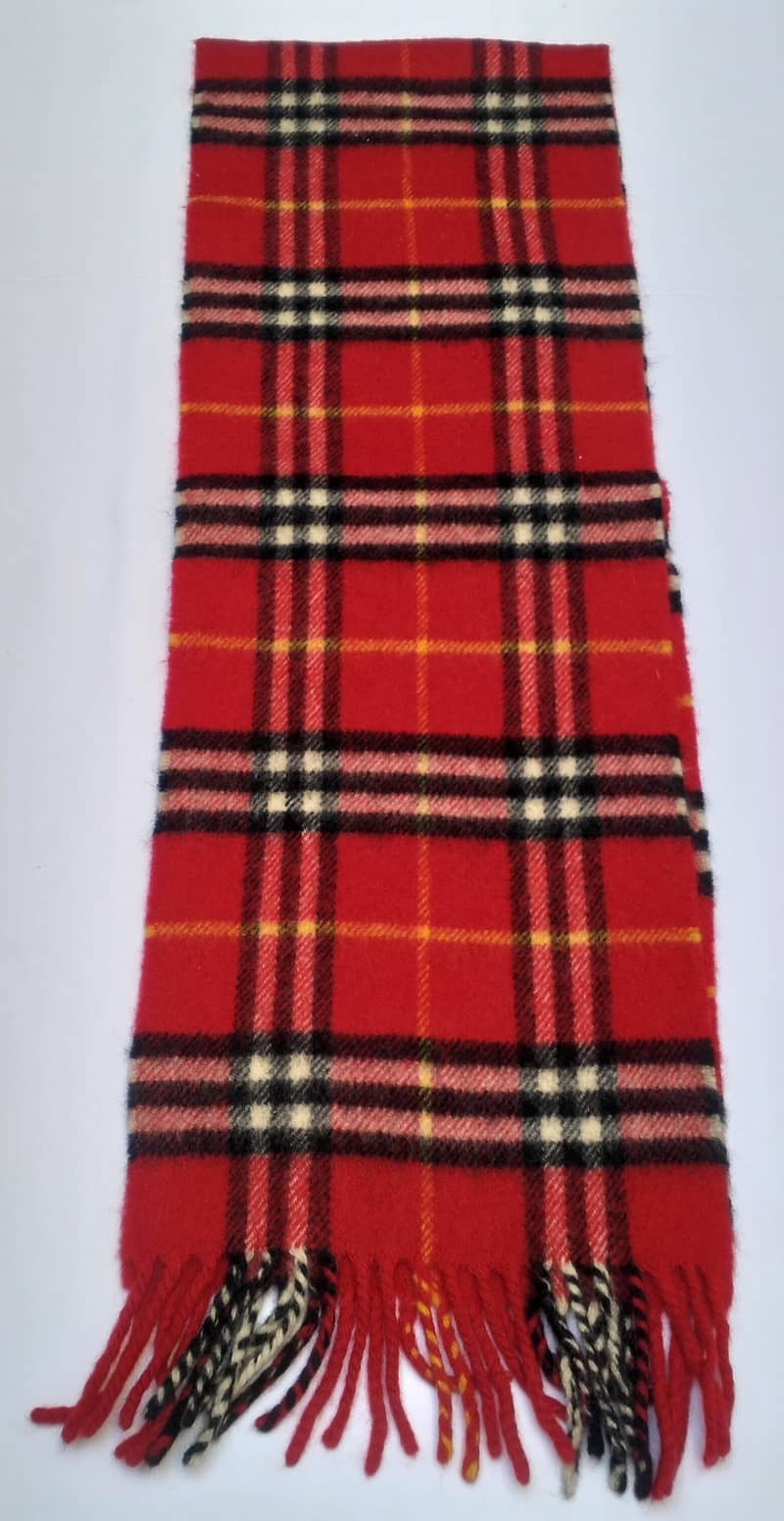 Burberrys London Red Tartan 100% Lambswool Scarf Made in England Vint 1