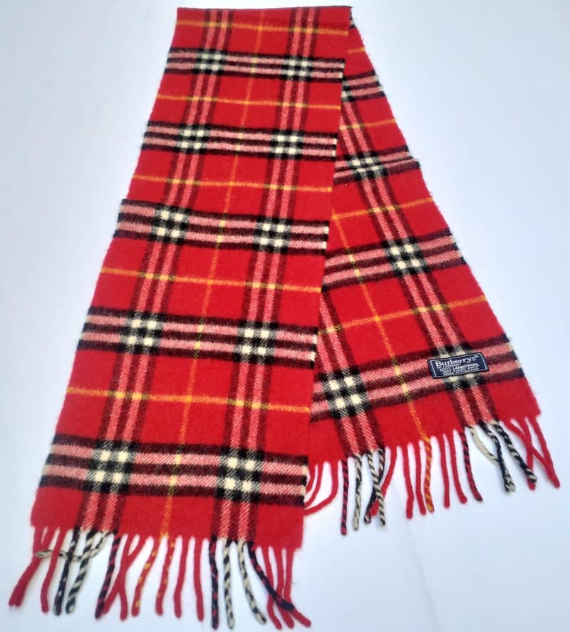 Burberrys London Red Tartan 100% Lambswool Scarf Made in England Vint 3