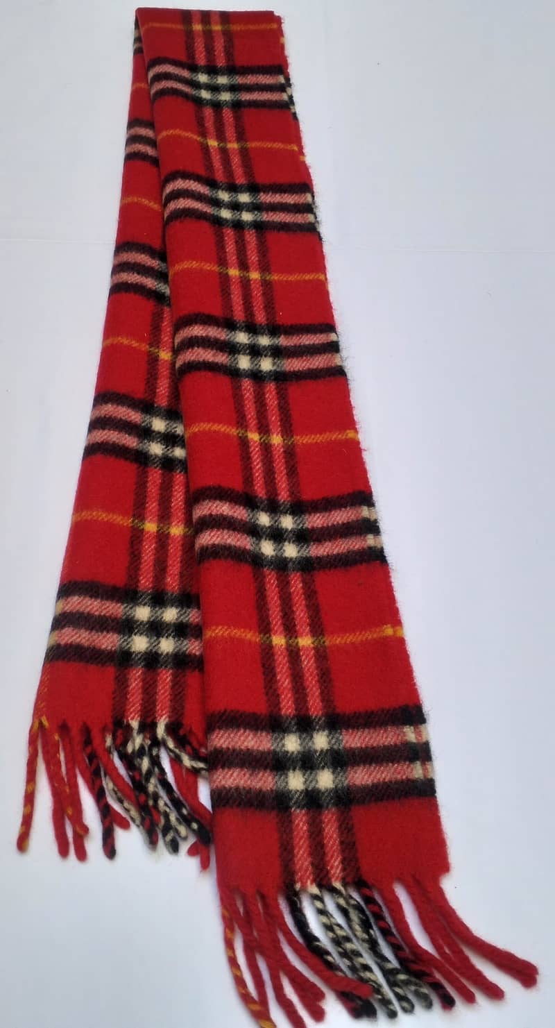 Burberrys London Red Tartan 100% Lambswool Scarf Made in England Vint 4