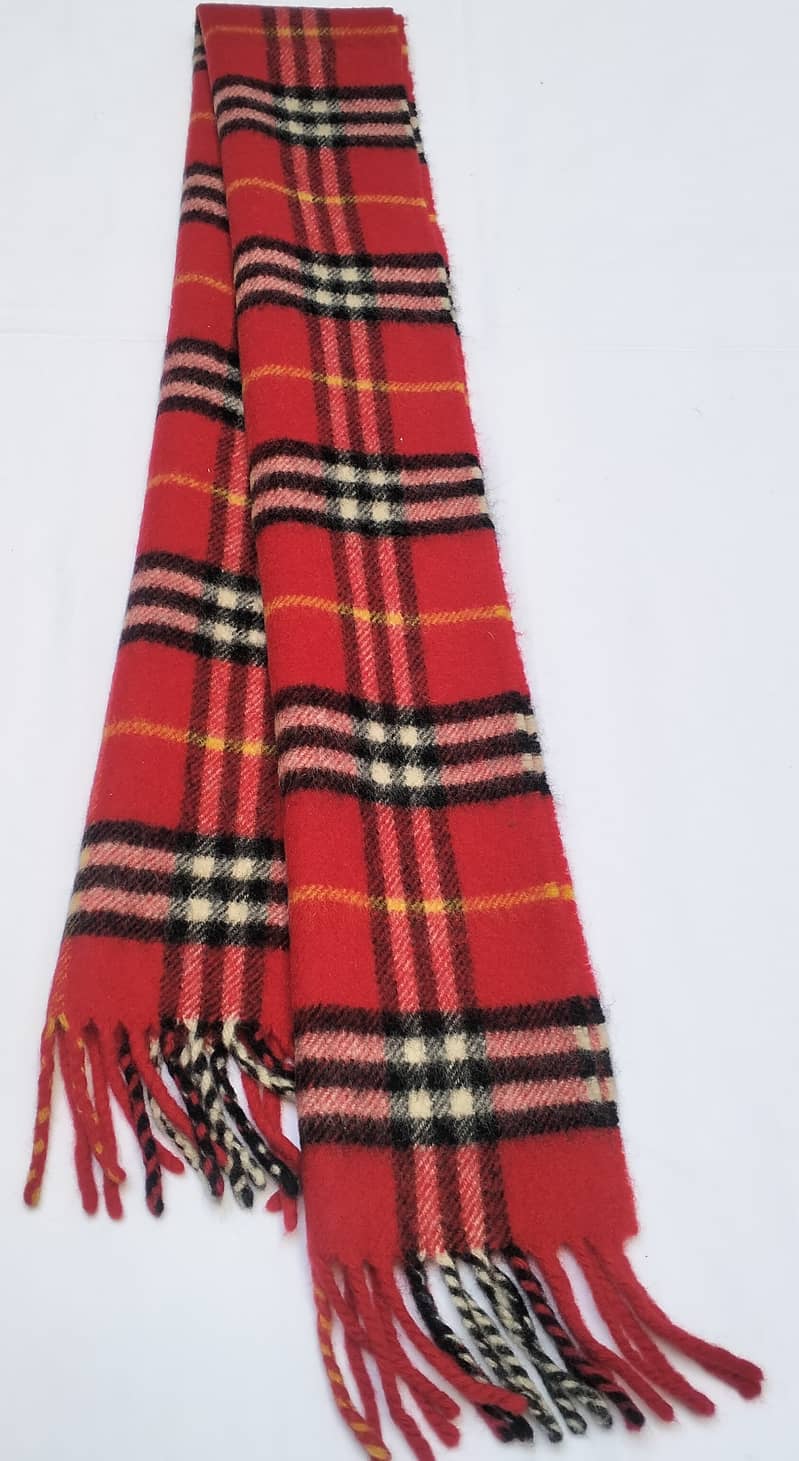 Burberrys London Red Tartan 100% Lambswool Scarf Made in England Vint 5