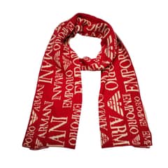 Pre-Owned Emporio Armani Red & Beige Logo Scarf - Wool Blend, Italy