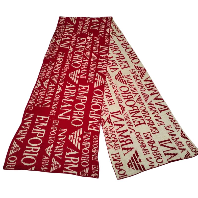 Pre-Owned Emporio Armani Red & Beige Logo Scarf - Wool Blend, Italy 1