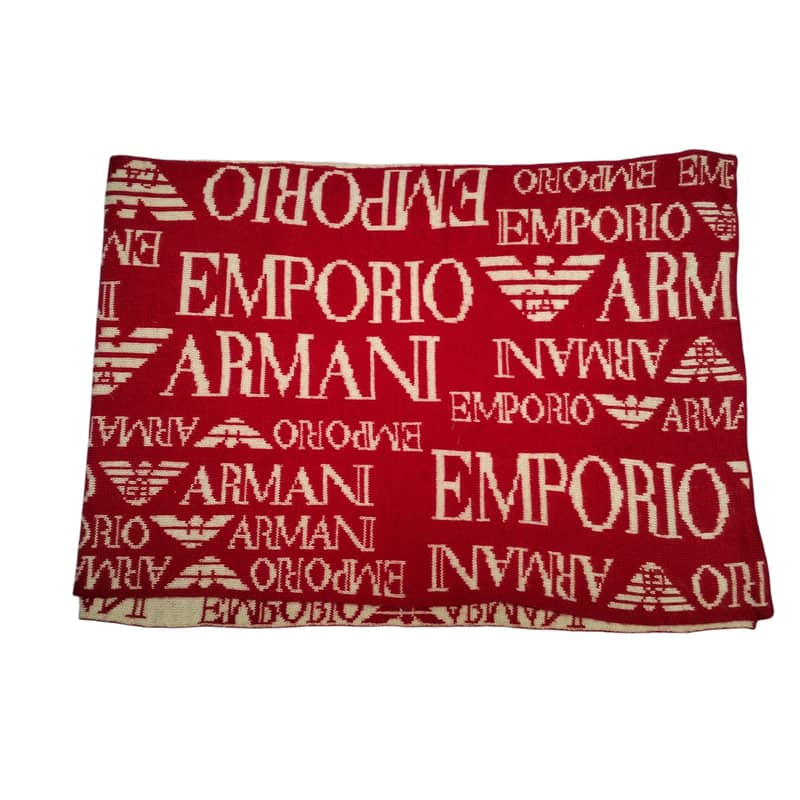 Pre-Owned Emporio Armani Red & Beige Logo Scarf - Wool Blend, Italy 6