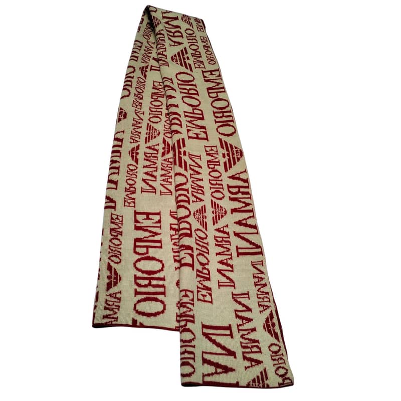 Pre-Owned Emporio Armani Red & Beige Logo Scarf - Wool Blend, Italy 7