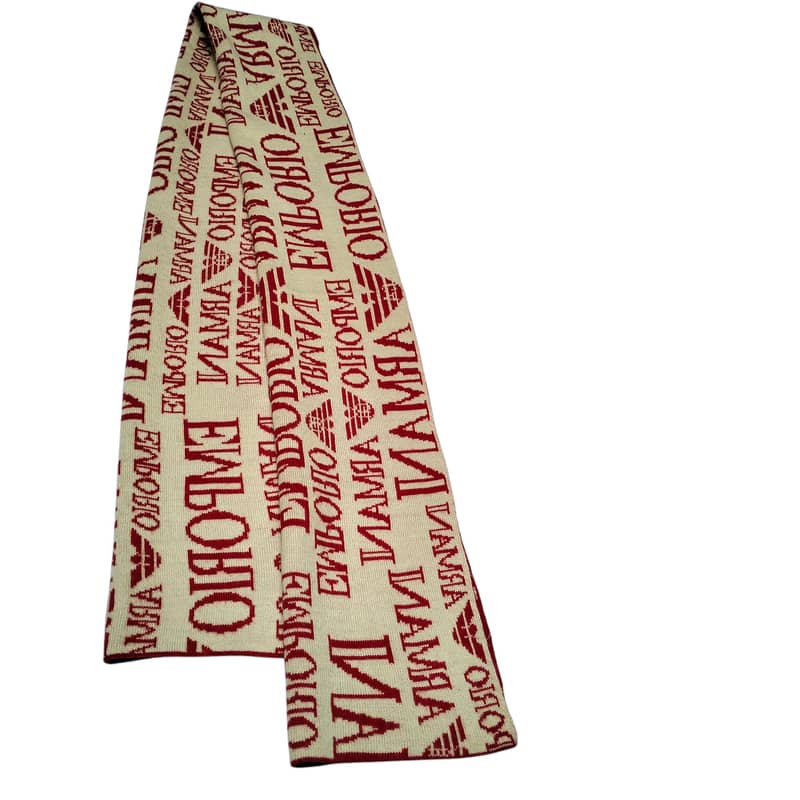 Pre-Owned Emporio Armani Red & Beige Logo Scarf - Wool Blend, Italy 8