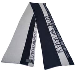 Emporio Armani Scarf Made in Serbia - Wool Blend Black & Beige Logo