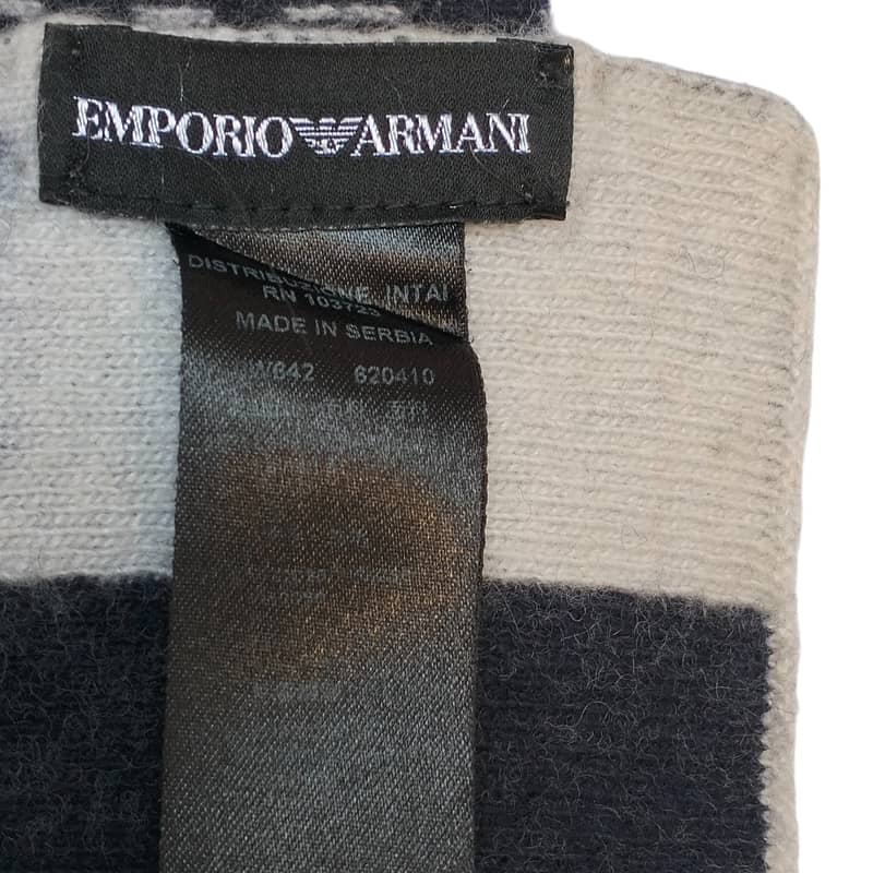 Emporio Armani Scarf Made in Serbia - Wool Blend Black & Beige Logo 1