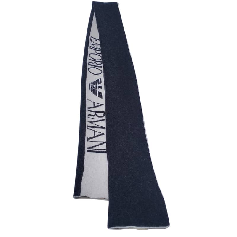 Emporio Armani Scarf Made in Serbia - Wool Blend Black & Beige Logo 5