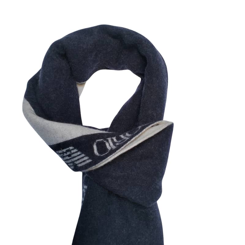 Emporio Armani Scarf Made in Serbia - Wool Blend Black & Beige Logo 7