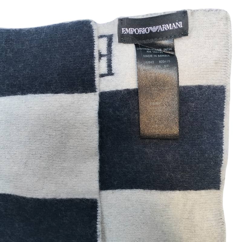 Emporio Armani Scarf Made in Serbia - Wool Blend Black & Beige Logo 11