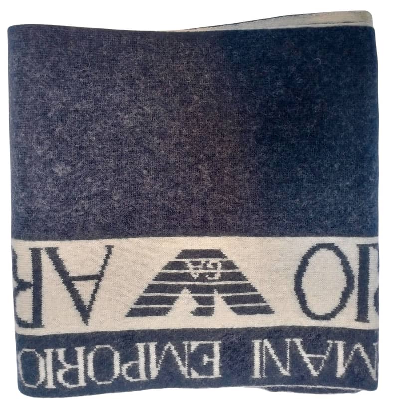 Emporio Armani Scarf Made in Serbia - Wool Blend Black & Beige Logo 12