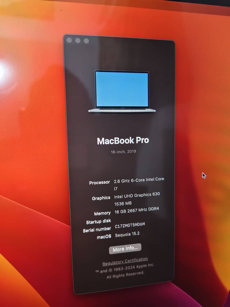 Macbookpro 2019 16 inchs, i7 16/512  4gb graphic card 4