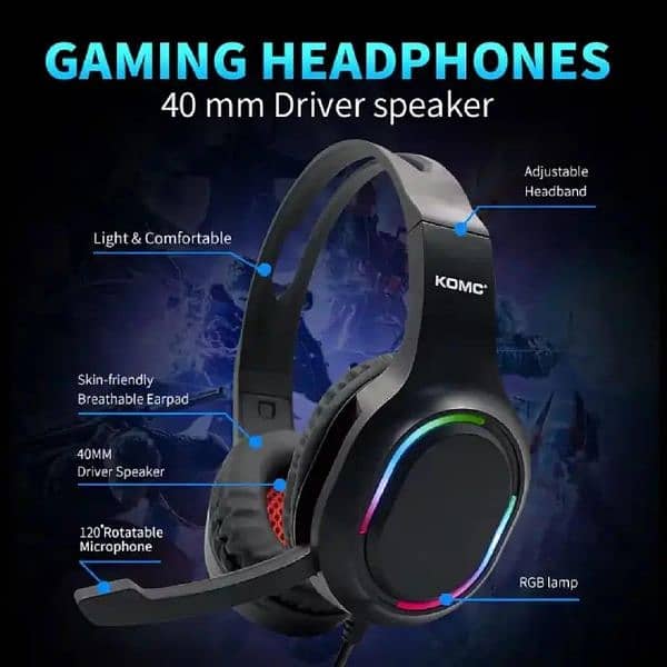 Gaming Headset With Immersive 3D Sound and adjustable Noise 0