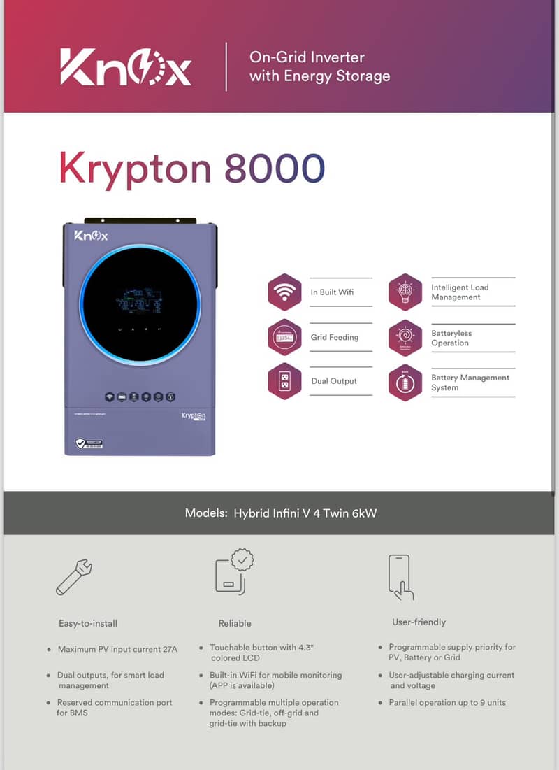 knox Hybrid Ongrid Inverter 4kw, 6kw, 8kw, 10kw, 15kw, 20kw 8