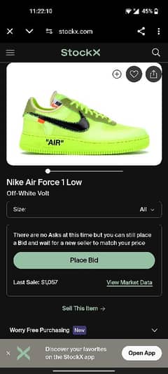 NIKE AIR FORCE 1 x OFF WHITE VOLT original