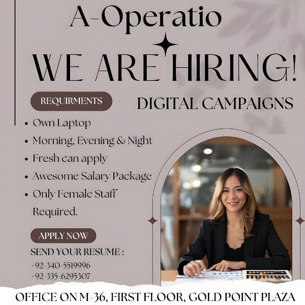 Need Female Staff for Evening Shift 0