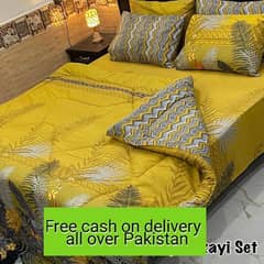 luxurious 6 pcs printed mix cotton king size Razai set