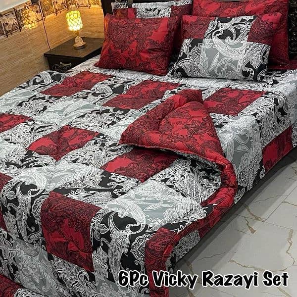 luxurious 6 pcs printed mix cotton king size Razai set 2